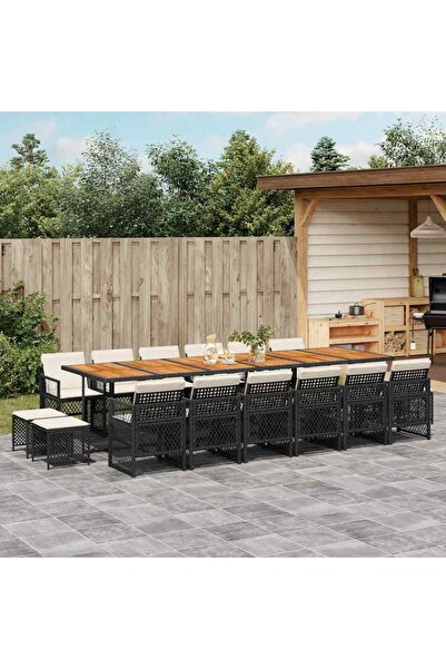 vidaxl Garden furniture set with cushions, 17 pieces, black, polyrattan