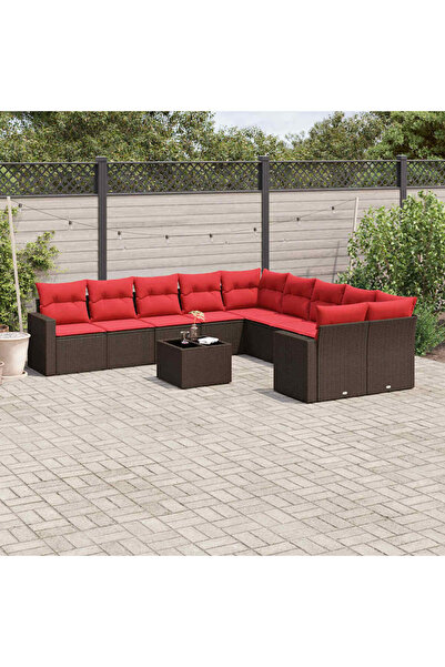 vidaxl Set canapele de gradina cu perne, 11 piese, maro, poliratan