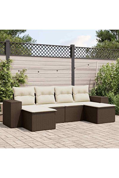 vidaxl Garden sofa set with cushions, 6 pieces, brown, polyrattan