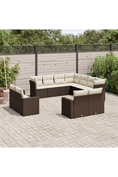 vidaxl Set canapele de gradina cu perne, 11 piese, maro, poliratan