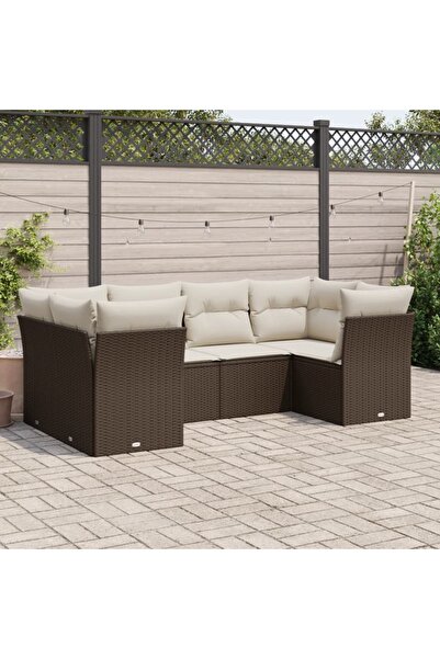 vidaxl Set canapele de gradina cu perne, 6 piese, maro, poliratan