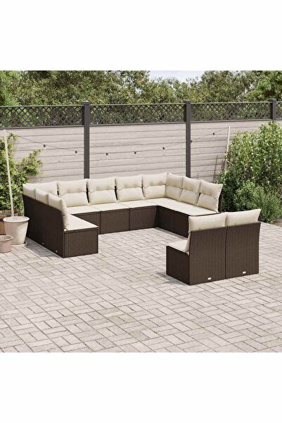 vidaxl Set canapele de gradina cu perne, 11 piese, maro, poliratan