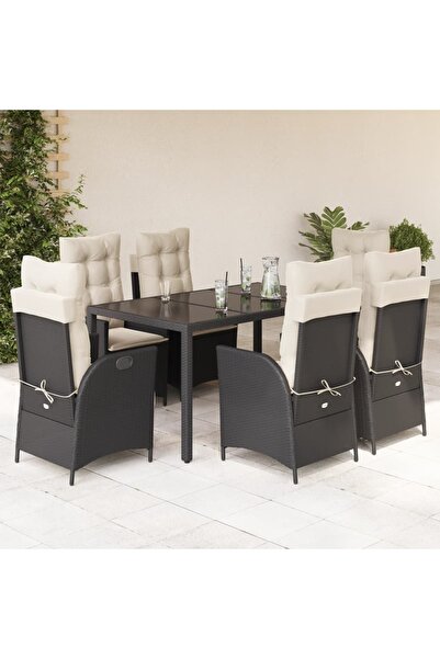 vidaxl Set mobilier de gradina cu perne, 7 piese, negru, poliratan