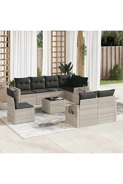 vidaxl Set canapele de gradina cu perne, 9 piese gri deschis poliratan