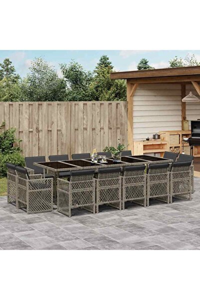vidaxl Set mobilier de gradina cu perne, 15 piese, gri, poliratan
