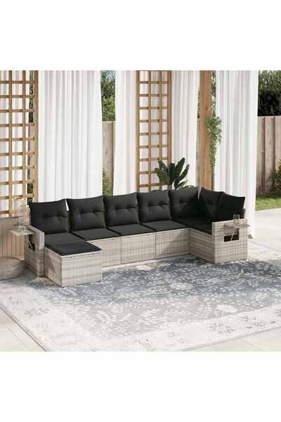 vidaxl Set canapele de gradina cu perne, 7piese gri deschis poliratan