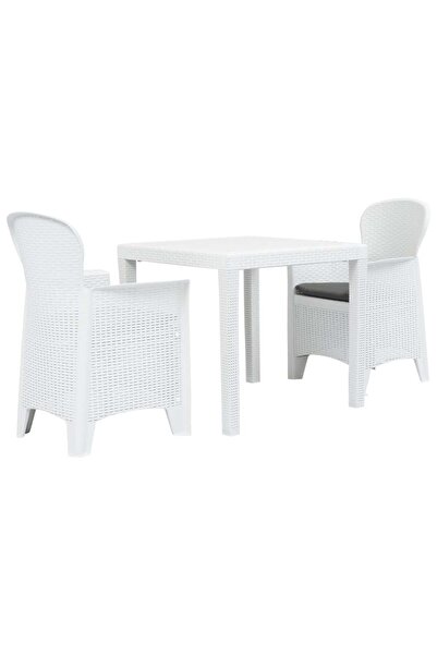 vidaxl Set mobilier bistro, 3 piese, alb, plastic, aspect ratan