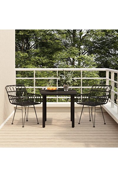 Concept Set mobilier de grădină, 3 piese, negru, poliratan