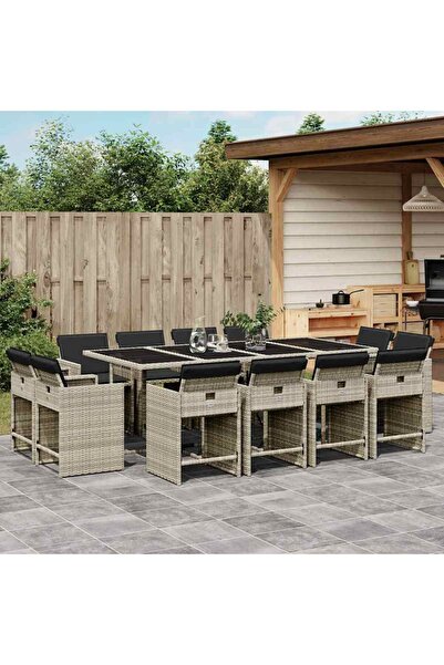 vidaxl Set mobilier de gradina cu perne 13 piese gri deschis poliratan