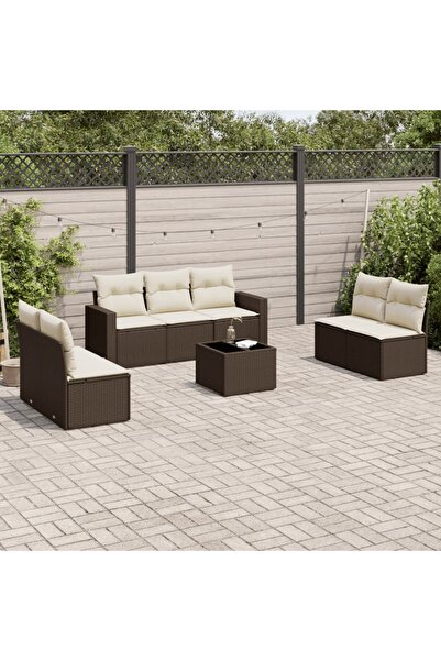 vidaxl Set canapele de gradina cu perne, 8 piese, maro, poliratan