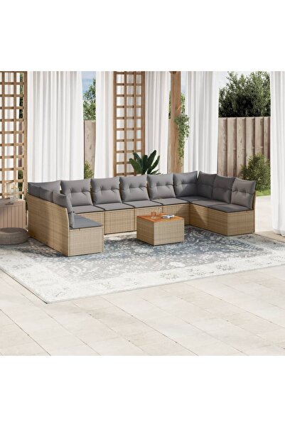 vidaxl Set canapele de gradina cu perne, 11 piese, bej, poliratan