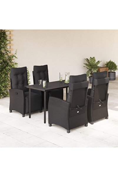 vidaxl Garden furniture set with cushions, 5 pieces, black, polyrattan