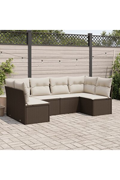 vidaxl Set canapele de gradina cu perne, 6 piese, maro, poliratan