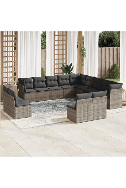vidaxl Set mobilier de gradina cu perne, 13 piese, gri, poliratan