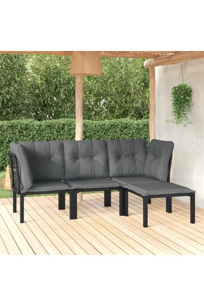 vidaxl Set mobilier de gradina, 4 piese, negru È™i gri, poliratan