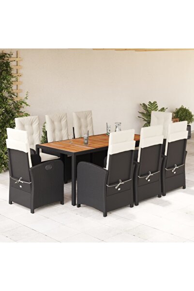 vidaxl Set mobilier de gradina cu perne, 9 piese, negru, poliratan