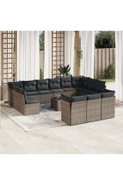 vidaxl Set mobilier de gradina cu perne, 14 piese, gri, poliratan