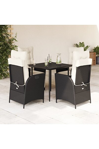 vidaxl Garden furniture set with cushions, 5 pieces, black, polyrattan