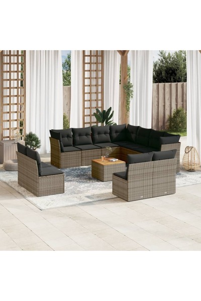 vidaxl Set canapea de gradina cu perne, 12 piese, gri, poliratan