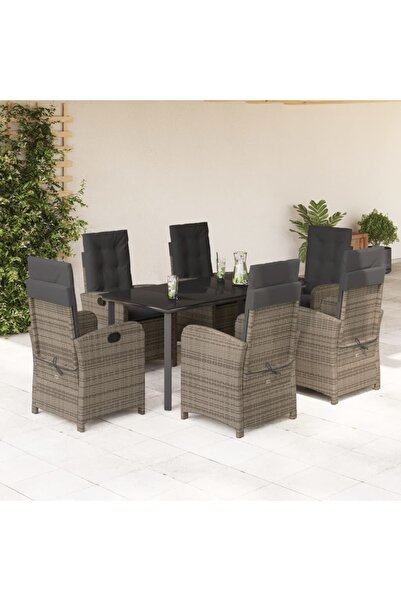 vidaxl Set mobilier de gradina cu perne, 7 piese, gri, poliratan