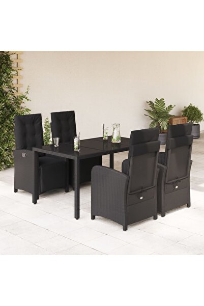 vidaxl Garden furniture set with cushions, 5 pieces, black, polyrattan