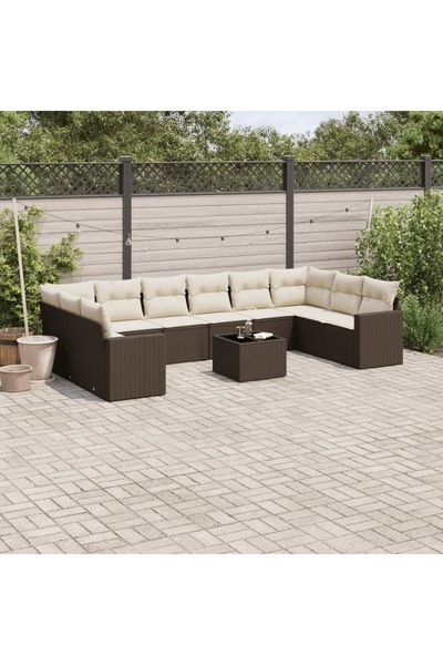 vidaxl Set canapele de gradina cu perne, 11 piese, maro, poliratan