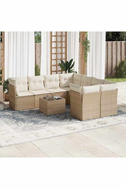 vidaxl Set canapele de gradina, 9 piese, cu perne, bej, poliratan