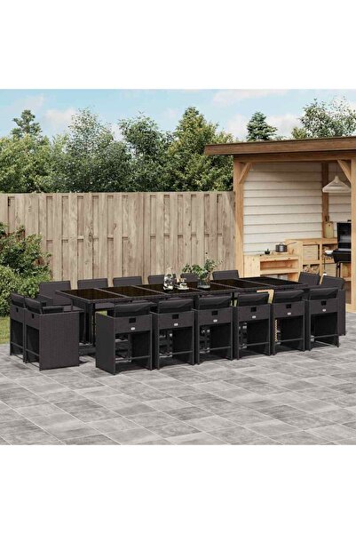 vidaxl Set mobilier de gradina cu perne, 17 piese, negru, poliratan