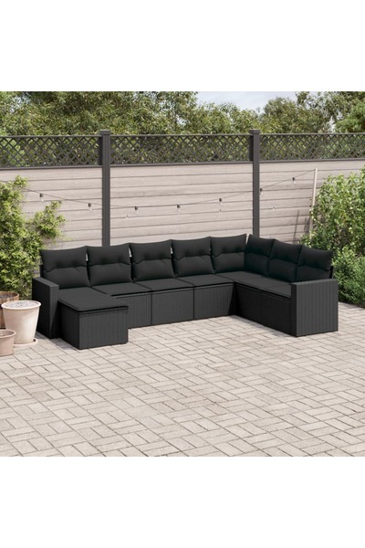 vidaxl Set mobilier de gradina cu perne, 8 piese, negru, poliratan