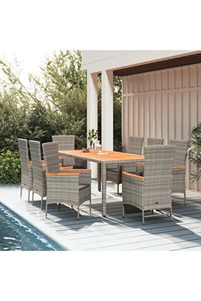 Concept Set mobilier grădină cu perne, 9 piese, gri, poliratan