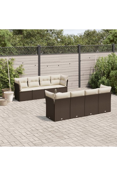 vidaxl Set canapele de gradina cu perne, 9 piese, maro, poliratan