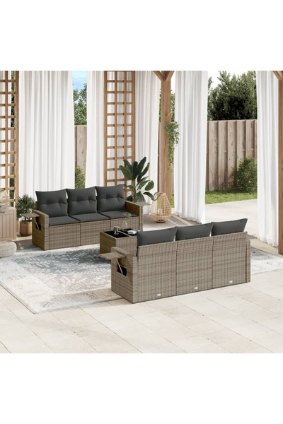 vidaxl Set canapele de gradina, 7 piese, cu perne, gri, poliratan