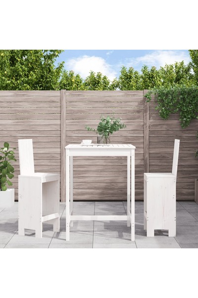 vidaxl Garden bar set, 3 pieces, white, solid pine wood