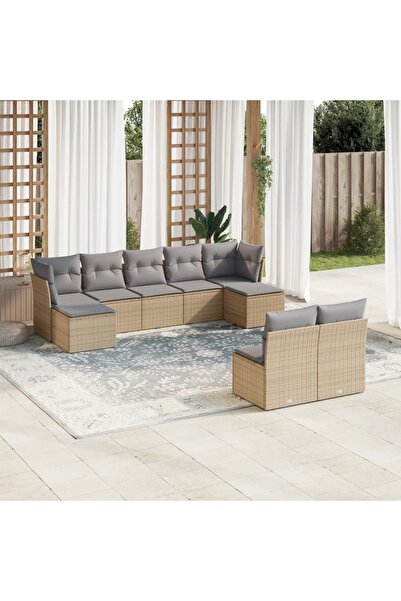 vidaxl Garden sofa set, 9 pieces, with cushions, beige, polyrattan