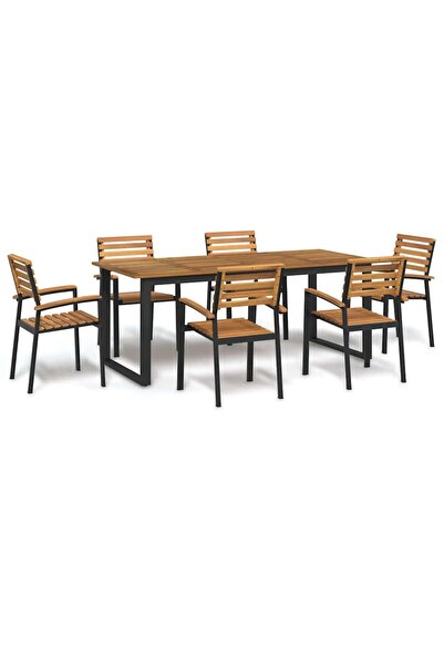 vidaxl Set mobilier de gradina, 7 piese, lemn masiv de acacia È™i metal