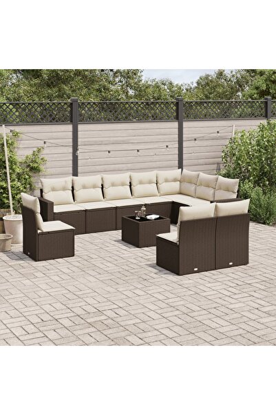 vidaxl Set canapele de gradina cu perne, 11 piese, maro, poliratan