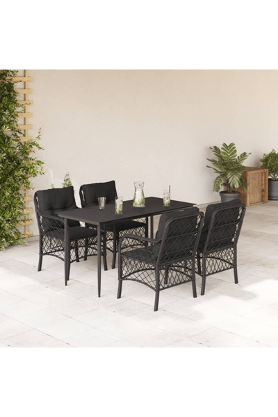 vidaxl Set mobilier de gradina cu perne, 5 piese, negru, poliratan