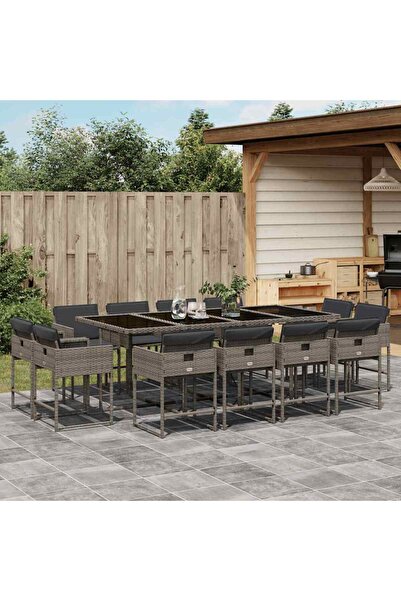 vidaxl Set mobilier de gradina cu perne, 13 piese, gri, poliratan