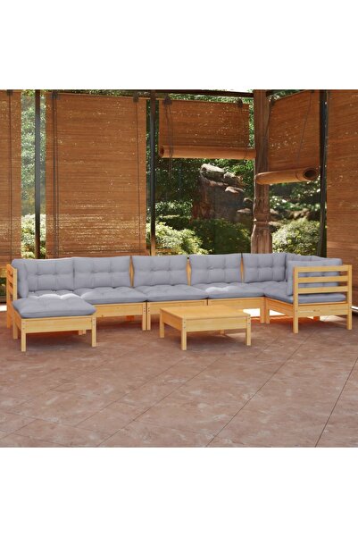 vidaxl Set mobilier de gradina cu perne gri, 8 piese, lemn masiv pin