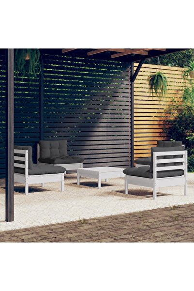 vidaxl Set mobilier gradina cu perne antracit, 5 piese, lemn de pin