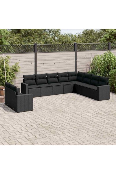 vidaxl Set canapele de gradina cu perne, 10 piese, negru, poliratan