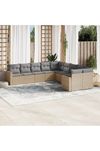 vidaxl Set canapele de gradina cu perne, 10 piese, bej, poliratan
