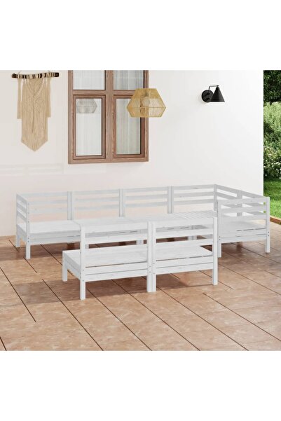 vidaxl Set mobilier de gradina, 7 piese, alb, lemn masiv de pin