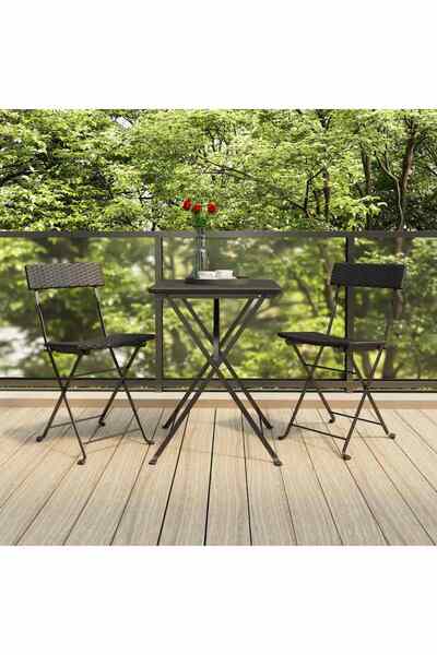 Concept Set mobilier bistro pliabil, 3 piese, negru, poliratan