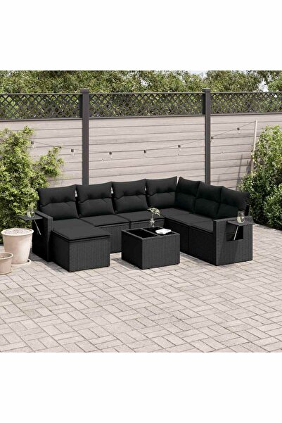 vidaxl Set mobilier de gradina cu perne, 8 piese, negru, poliratan