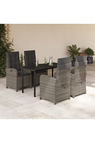 vidaxl Garden furniture set with cushions, 5 pieces, grey, polyrattan