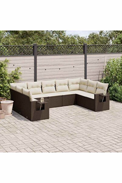 vidaxl Garden sofa set with cushions, 9 pieces, brown, polyrattan