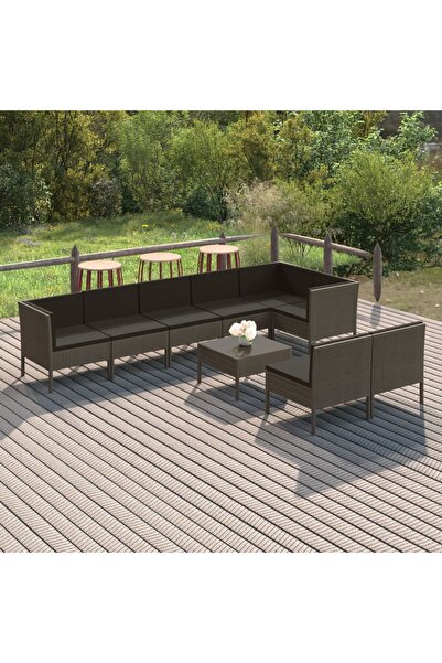 vidaxl Set mobilier de gradina cu perne, 9 piese, gri, poliratan