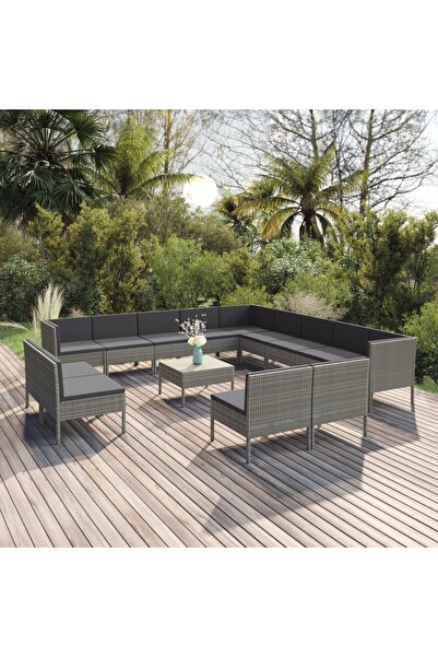 vidaxl Set mobilier de gradina cu perne, 14 piese, gri, poliratan