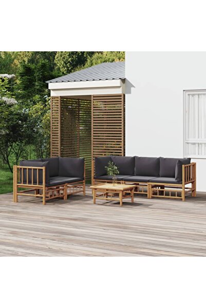 Concept Set mobilier de grădină cu perne gri închis, 6 piese, bambus